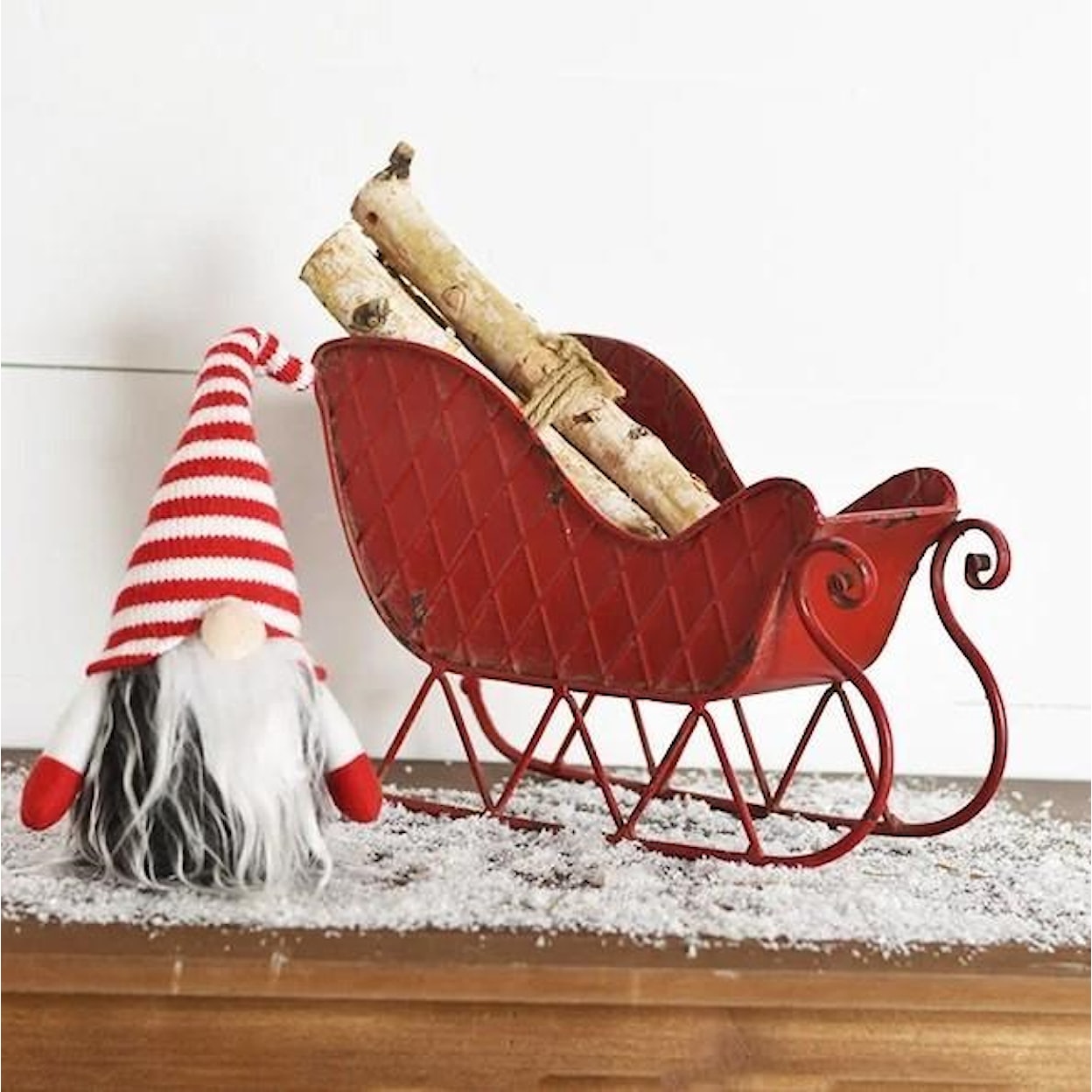 PD Home & Garden Seasonal Decor Red Tin Sleigh