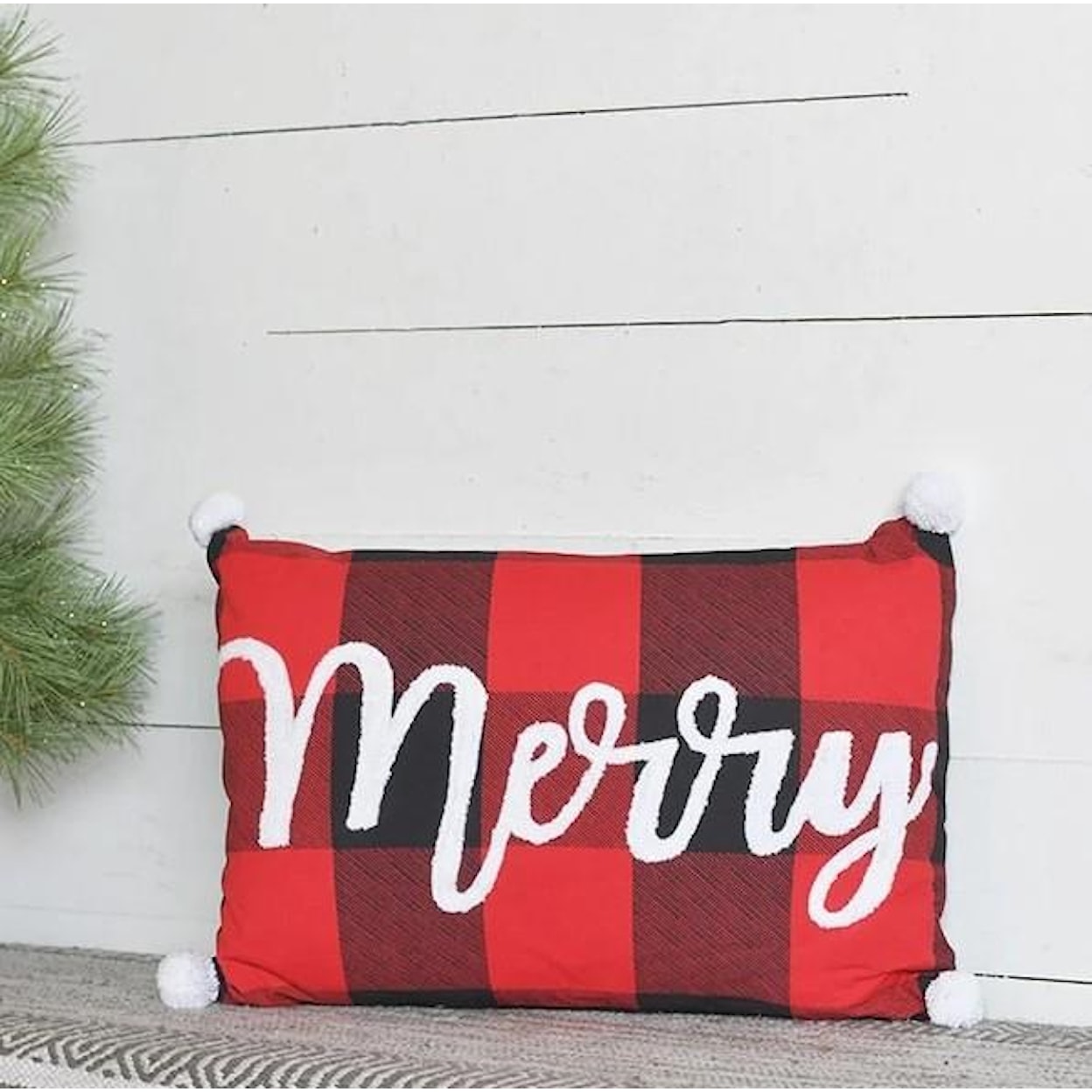 PD Home & Garden Seasonal Decor Red/Black Plain Merry Pillow