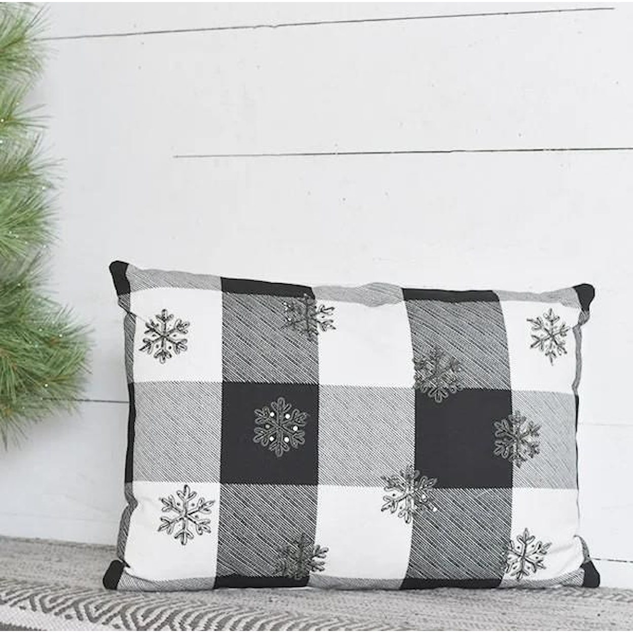 PD Home & Garden Seasonal Decor Buffalo Plaid Snowflake Pillow