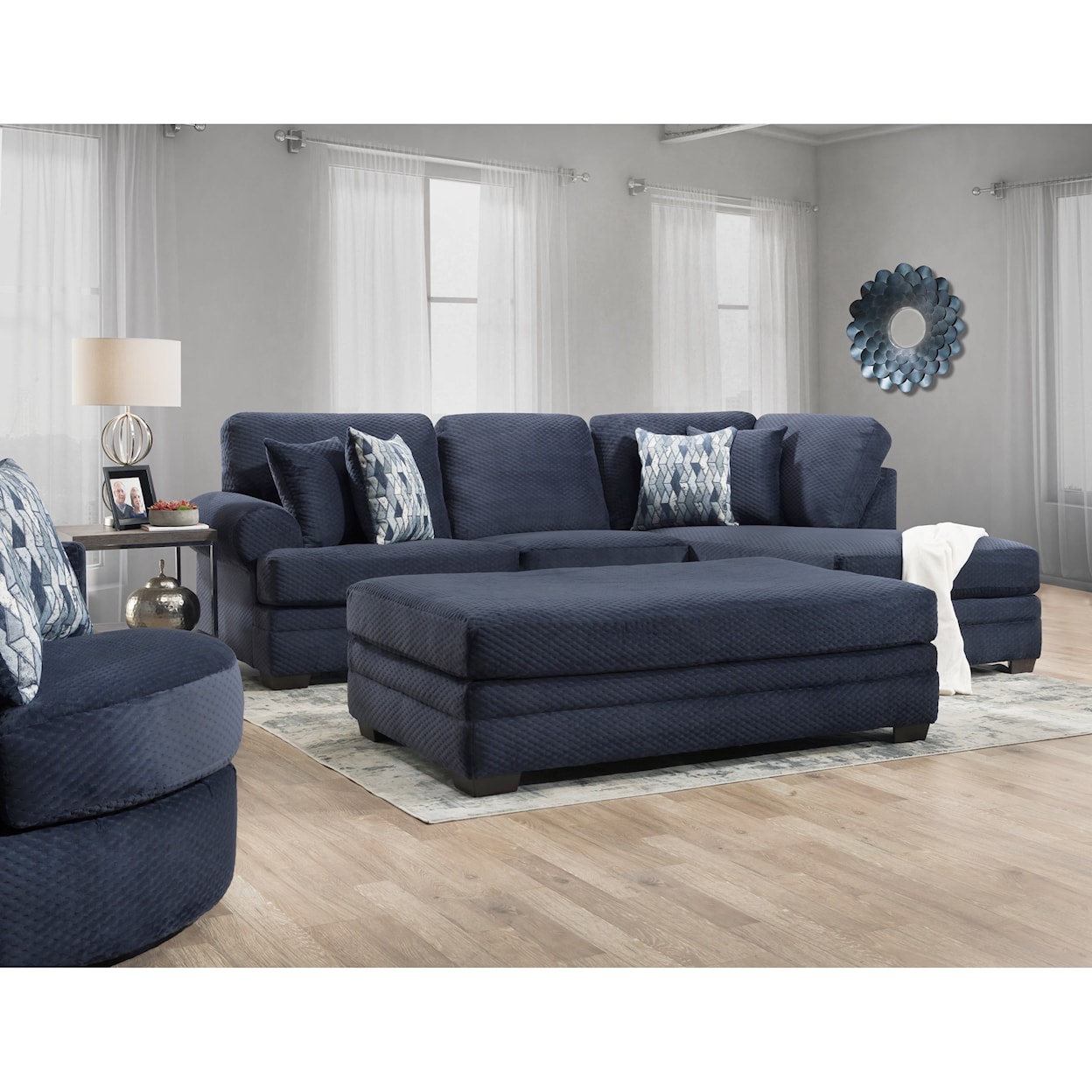 Peak Living 7000 Three Seat Sectional with Rounded Arms