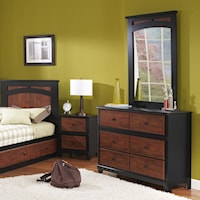 Cinnamon & Black 6-Drawer Dresser & Vertical Mirror Set