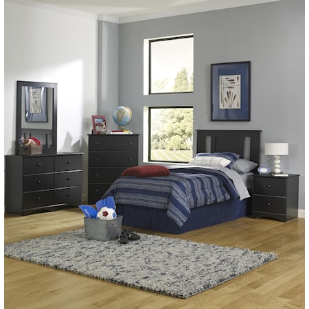 Full Panel Bed with Storage Base, Dresser, Mirror and Nightstand Package