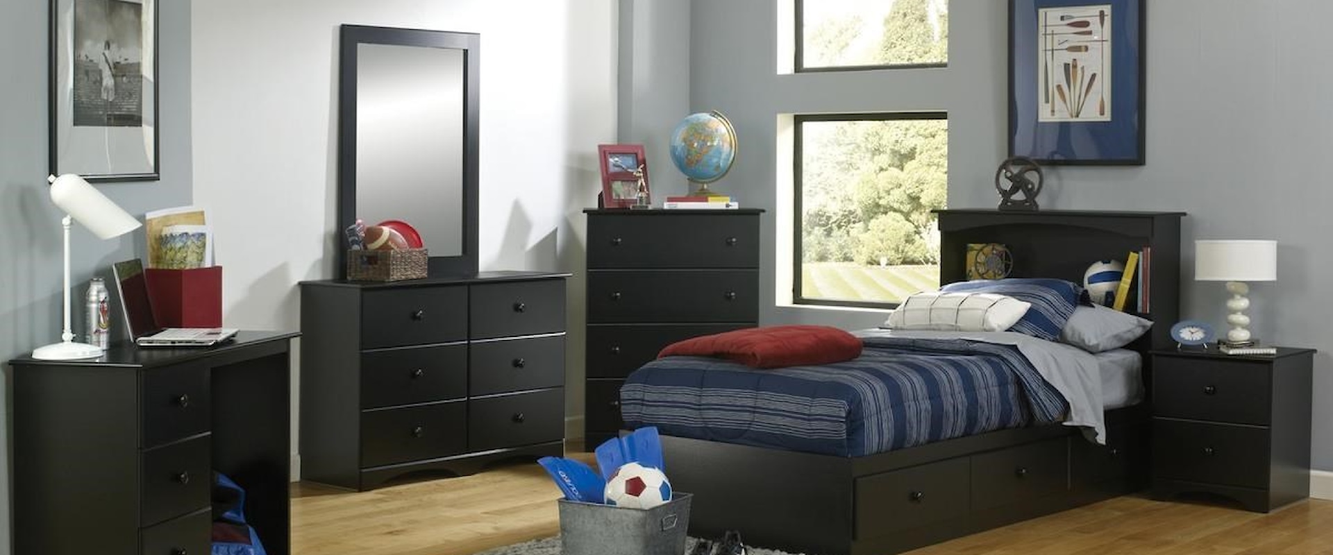3 Piece Queen Bookcase Headboard, Nightstand and 32" Chest