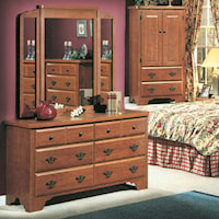 Cottage Light Oak 6-Drawer Dresser & Wing Mirror Set