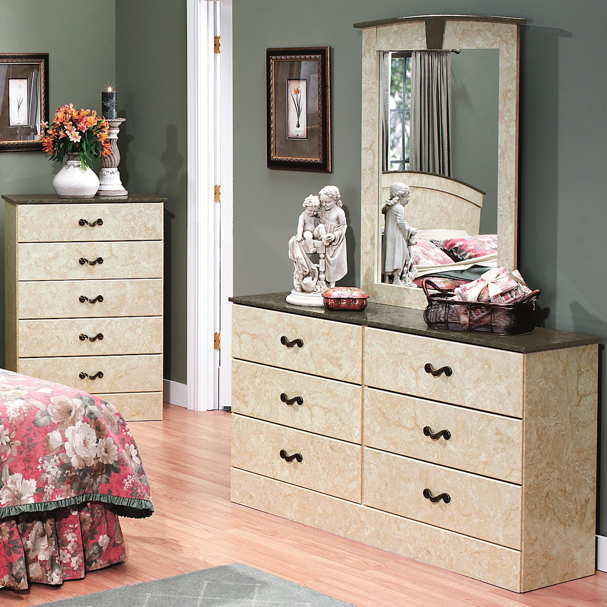 Perdue Sicilian Marble 6-Drawer Dresser & Mirror Set
