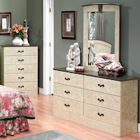 Traditional Faux Marble 6-Drawer Dresser & Portrait Mirror Set