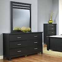 Casual Black Dresser and Mirror Combo with Chrome Accents
