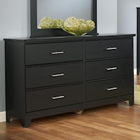 Casual 6-Drawer Dresser with Black Woodgrain Finish