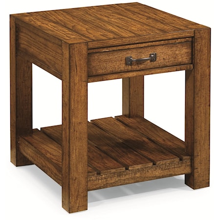 Drawer End Table with Plank Detail and Heavy Distressing