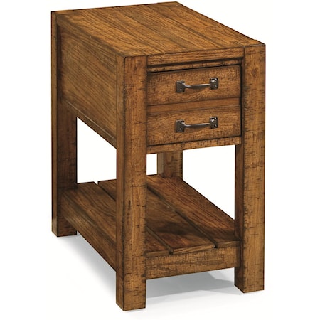 Distressed Chairside Table with Drawer and Shelf