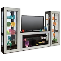 Polaris Bunching Entertainment Wall Unit with Beveled Graphite Mirror Frames