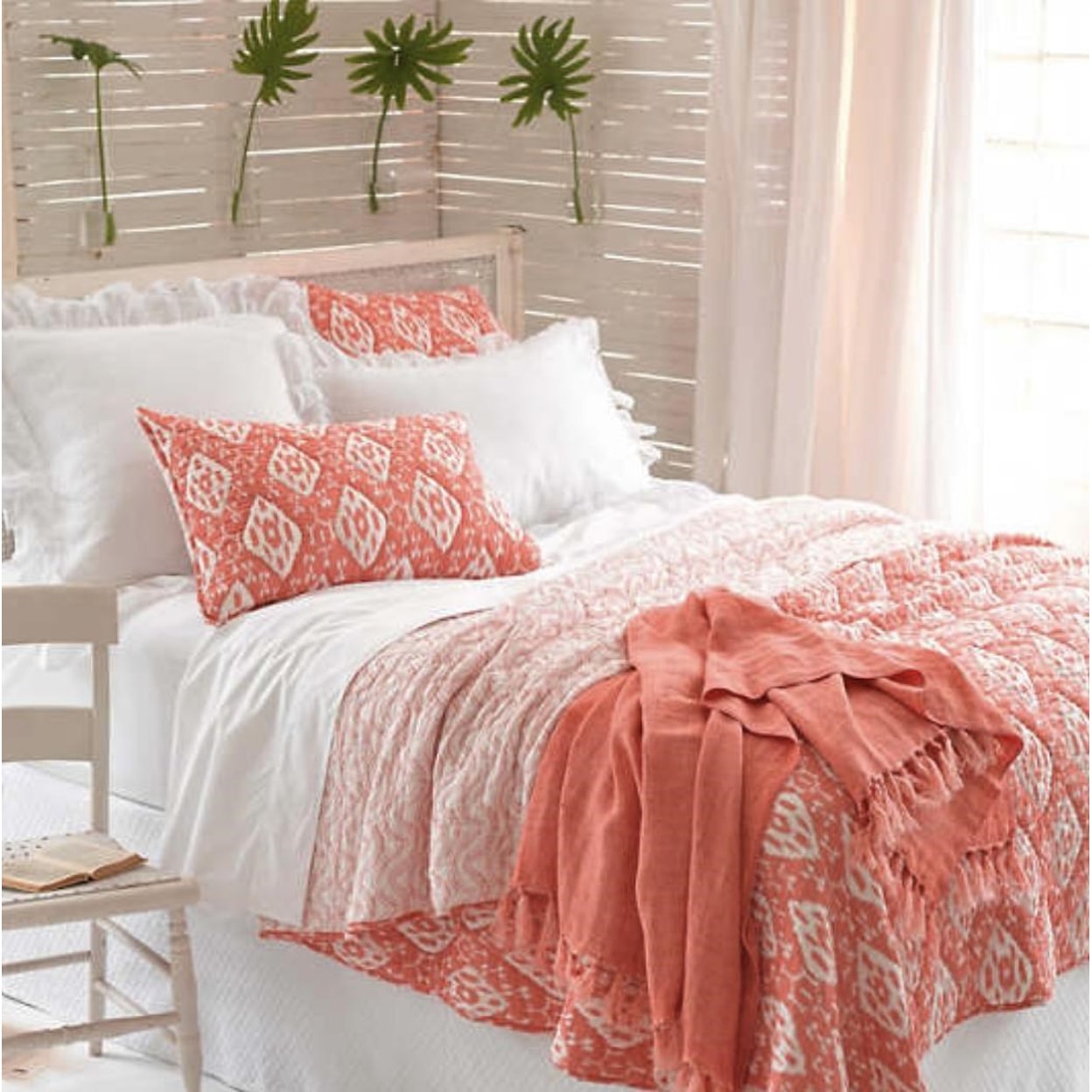Pine Cone Hill Laundered Laundered Linen Coral Throw