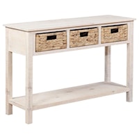 Coastal Console with Woven Baskets and Shelf