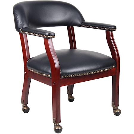 Vinyl Upholstered Guest Chair with Nail Head Trim and Casters