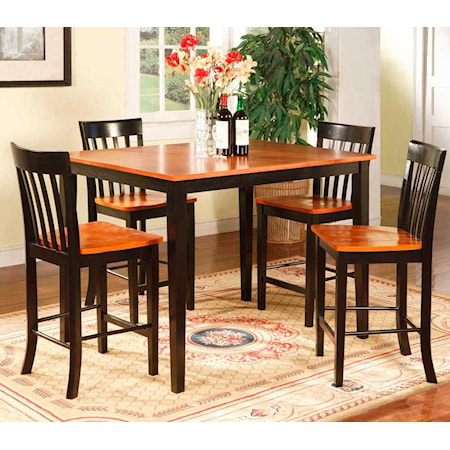 Two Tone Black & Cherry Pub Table with 4 Chairs