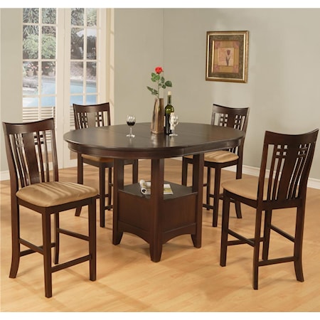 Counter Dining Pedestal Table With Storage and 4 Bar Stools