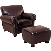 Upholstered Leather Chair & Ottoman