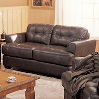 Leather Loveseat with Button Tufted Back & Exposed Wood Feet