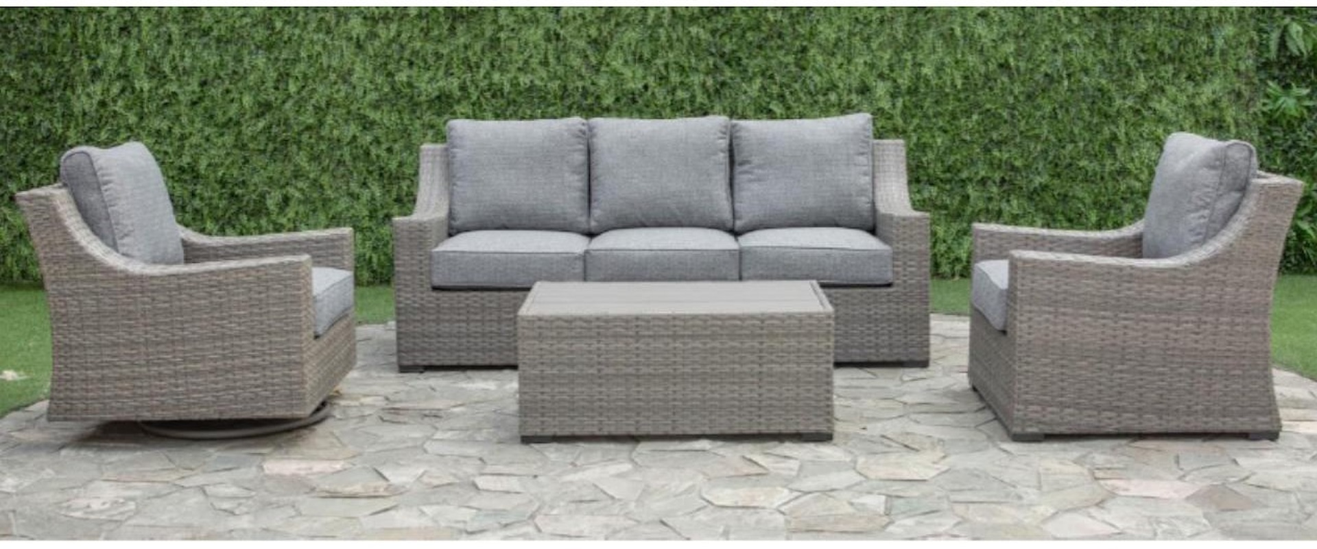 Outdoor Wicker Sofa, Chair and Cocktail Table with Aluminum Frame