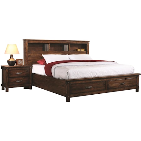 King Storage Bed with Bookcase Headboard