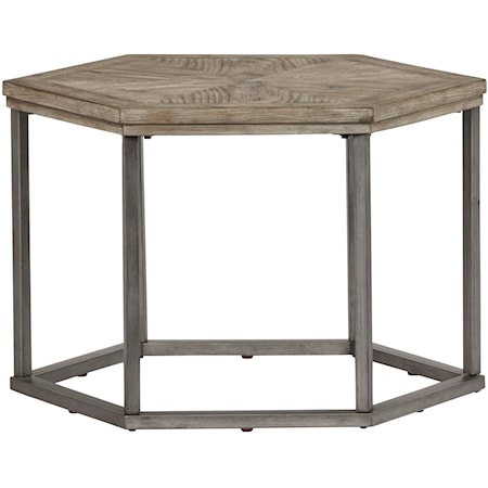 Ash Veneer Hexagon Bunching Cocktail Table with Metal Frame