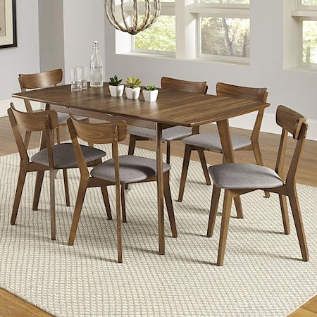 Mid-Century Modern 7-Piece Butterfly Table Set with Self-Storing Leaf