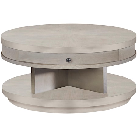 Casual Round Cocktail Table with 1 Drawer