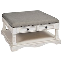 Farmhouse Square Upholstered Cocktail Table with Nailhead Trim