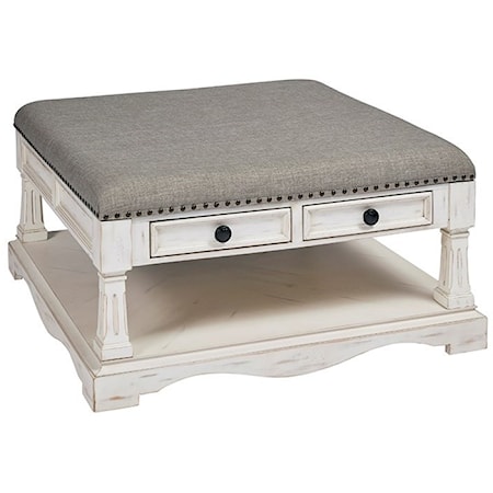 Farmhouse Square Upholstered Cocktail Table with Nailhead Trim