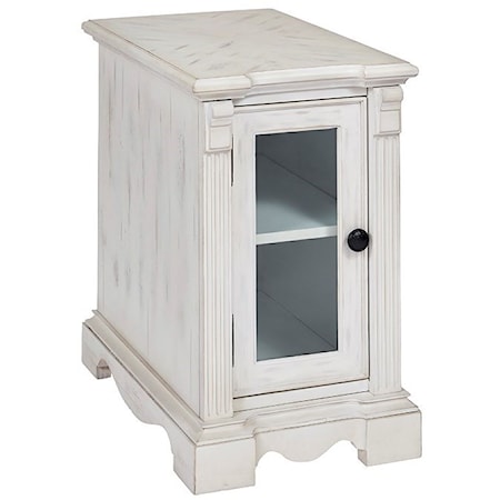 Farmhouse Chairside Table with Glass Cabinet