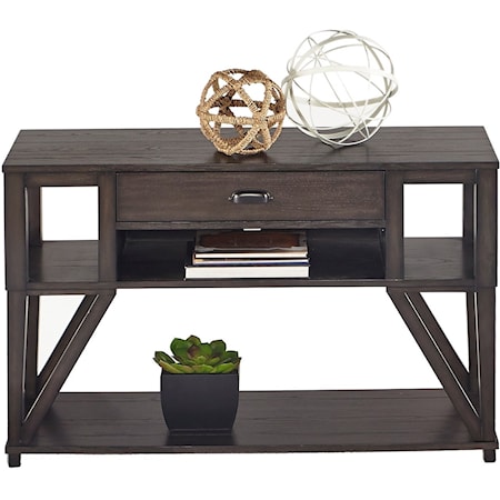 Oak Veneer Sofa/Console Table with Component Shelf