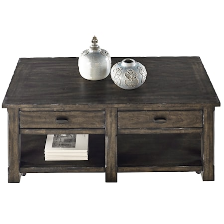 Rustic Rectangular Cocktail Table with Storage in Gray Finish