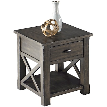 Rustic Rectangular End Table in Gray Finish