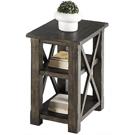 Rustic Chairside Table with 2 Shelves in Gray Finish