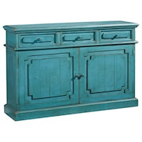 Solid Pine Credenza/Console in Antique Aqua Finish