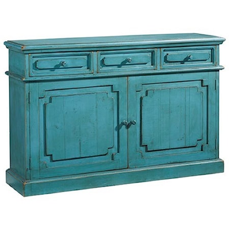 Solid Pine Credenza/Console in Antique Aqua Finish