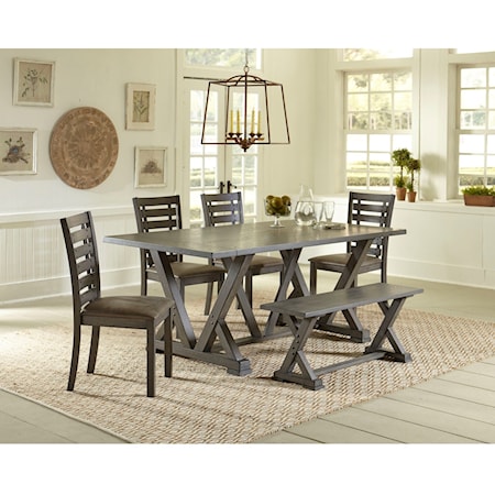 Relaxed Vintage 6-Piece Table and Chair Set with Bench