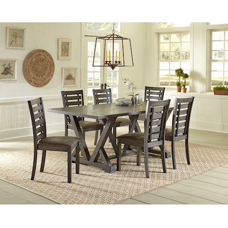 Relaxed Vintage 7-Piece Rectangular Table and Chair Set with Trestle Base