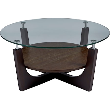 Transitional Round Glass Top Cocktail Table