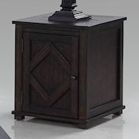 Rustic Chairside Cabinet Table with Diamond Shape Motif