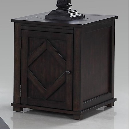 Rustic Chairside Cabinet Table with Diamond Shape Motif