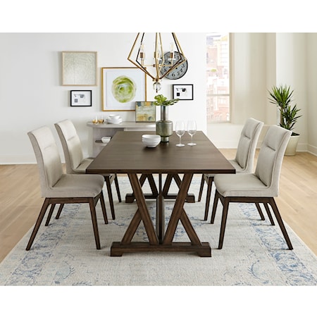 5-Piece Transitional Table and Chair Set with Walnut Brown Finish