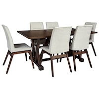 7-Piece Transitional Table and Chair Set with Walnut Brown Finish