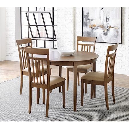 Transitional 5-Piece Table and Chair Set with Extendable Leaf and Upholstered Seats