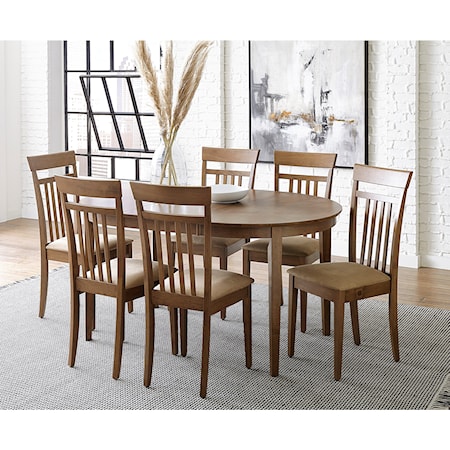 Transitional 7-Piece Table and Chair Set with Extendable Leaf and Upholstered Seats