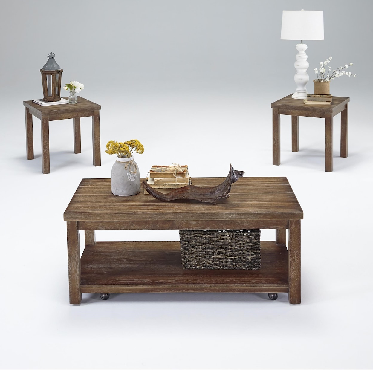 Progressive Furniture Silverton Castered Cocktail Table & 2 End Table Set