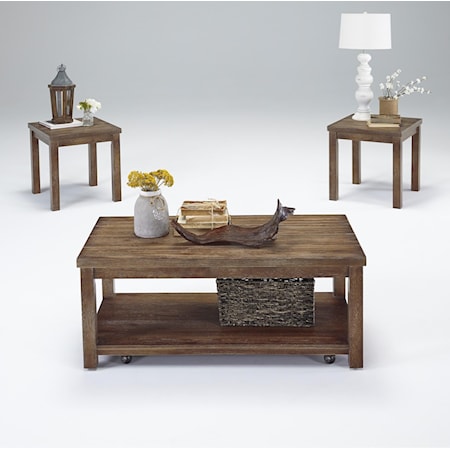 Castered Cocktail Table & 2 End Table Set