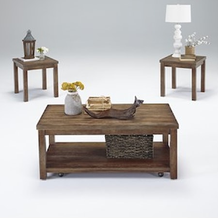 Castered Cocktail Table &amp; 2 End Table Set