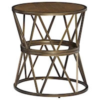 Transitional Round End Table with Metal Base