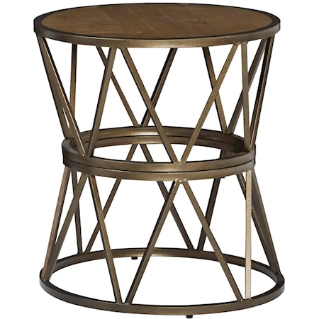 Transitional Round End Table with Metal Base